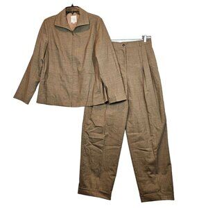 Clifford & Wills Pant Suit Set Womens 12 brown wool zip jacket pleat career cuff